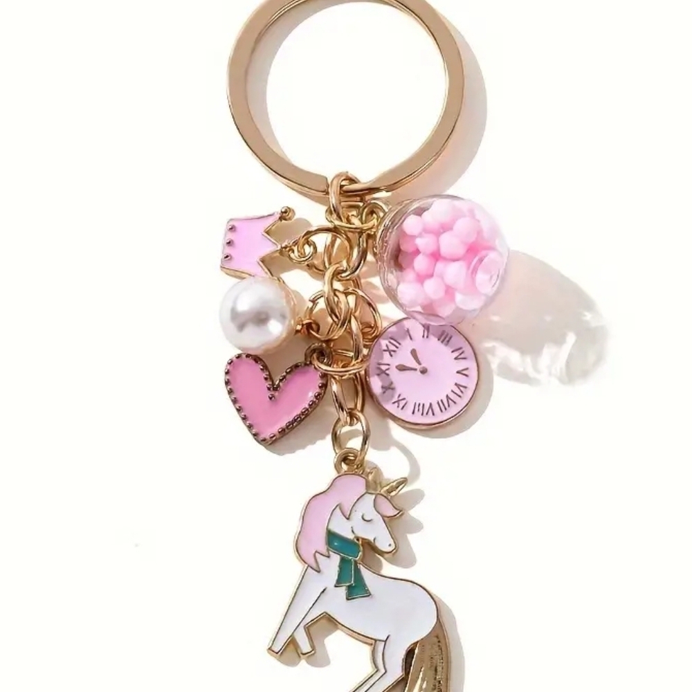 Pink and Gold Unicorn Bag Purse Backpack Charm Keychain